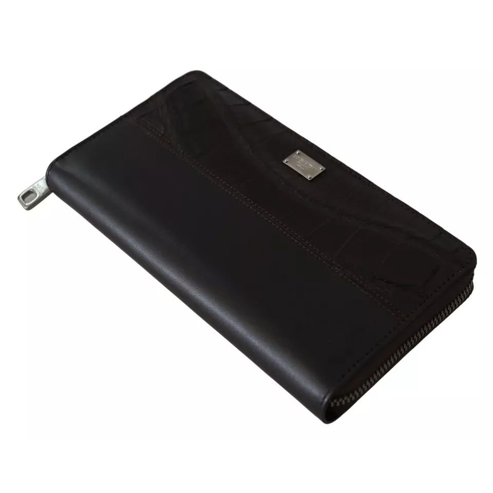 Dolce & Gabbana Brown Exotic Leather Zip Around Continental Clutch Wallet