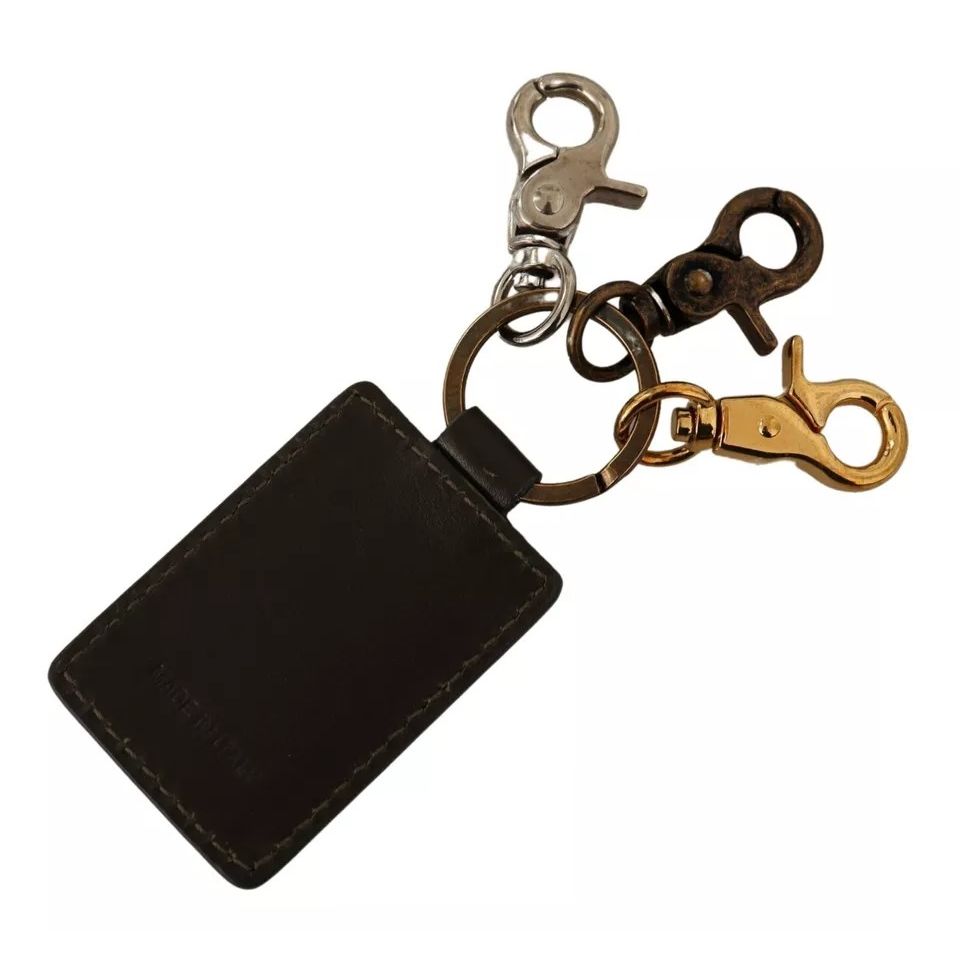 Dolce & Gabbana Green Leather D&G Logo Metal Ring Hook Keyring Keychain