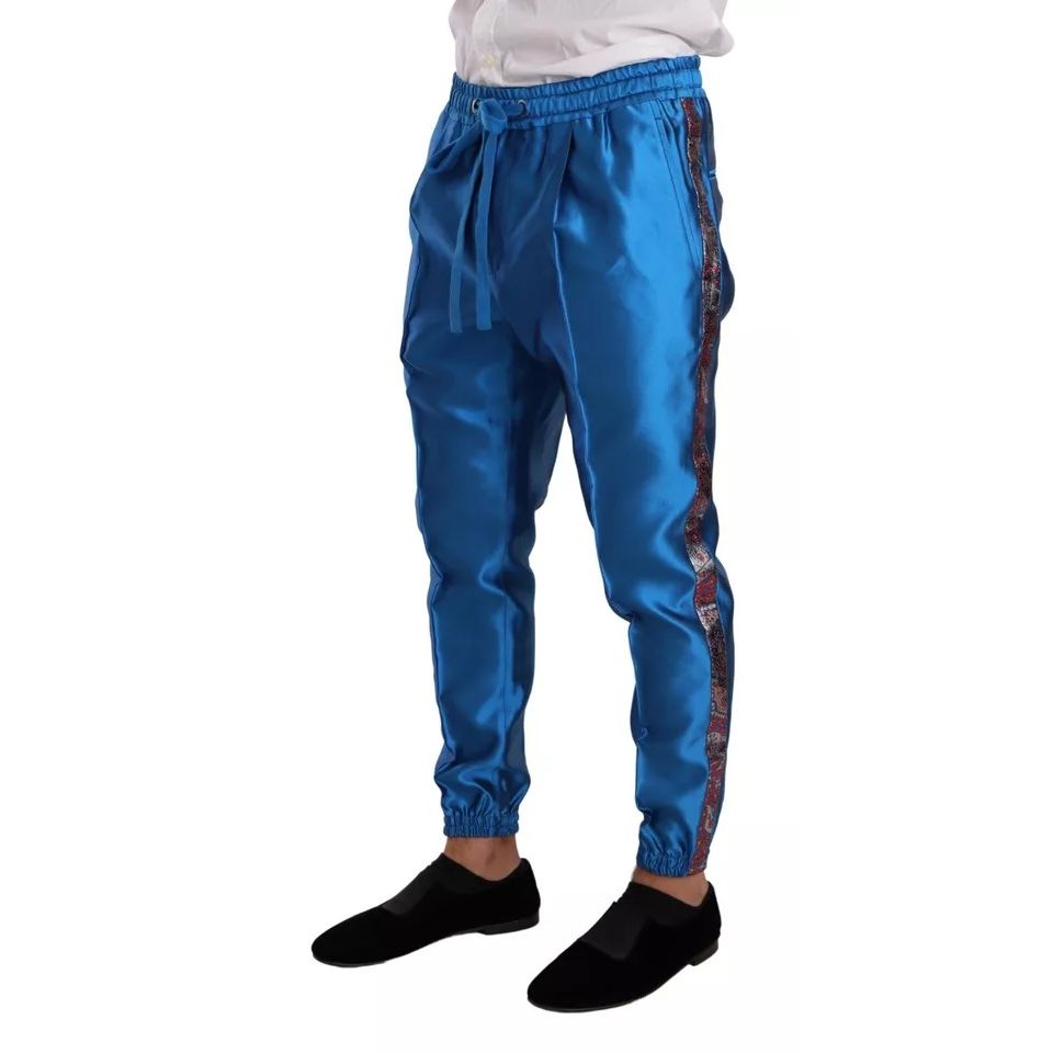 Dolce & Gabbana Blue Jacquard Silk Formal 2 Piece Set Suit