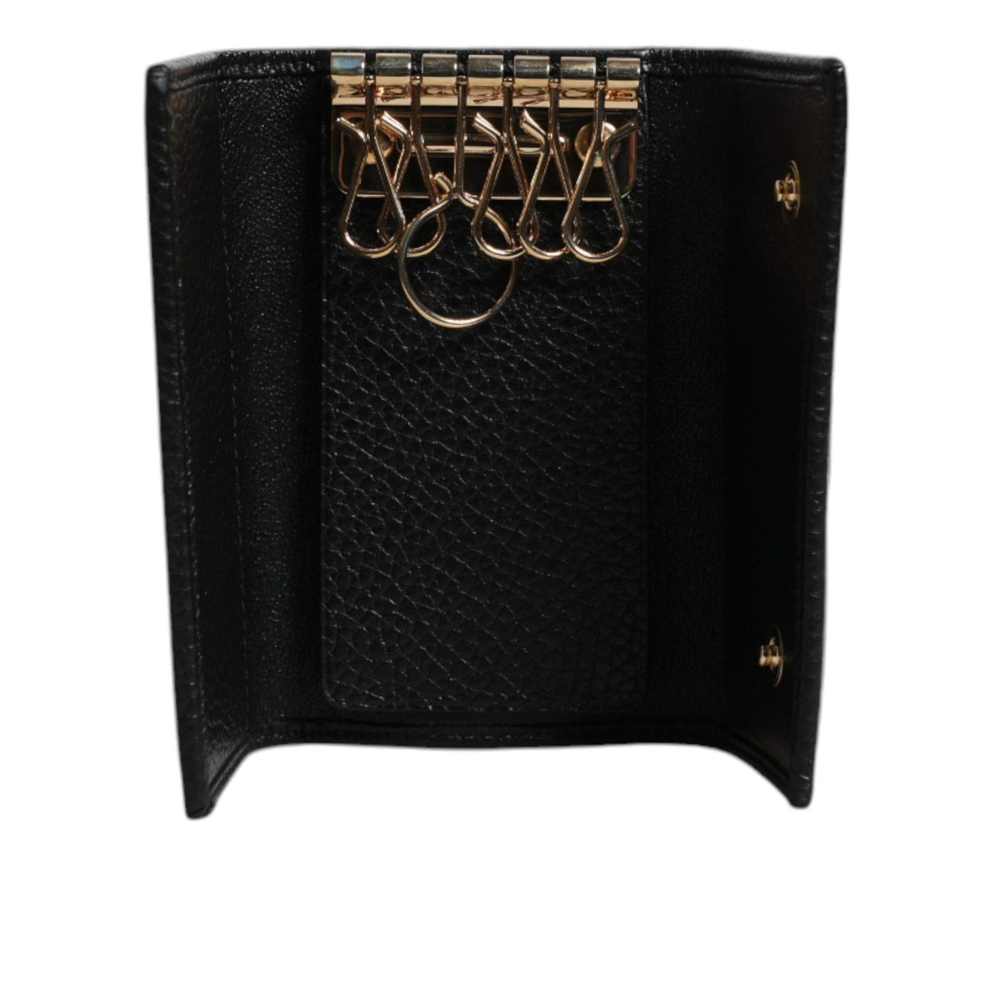 Dolce & Gabbana Black Leather Gold Metal Logo Plaque Trifold Keyring BAG4222