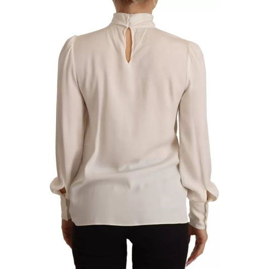 Dolce & Gabbana Off White Silk Long Sleeve Turtle Neck Top 1728,67345645728,Clothing,Dolce & Gabbana,IT38 | XS,Material: 94% Silk 6% Elastane,Off White,Preowned / Defect,Tops & T-Shirts - Women - Clothing,Women,Women - Clothing Dolce & Gabbana TSH7048-38
