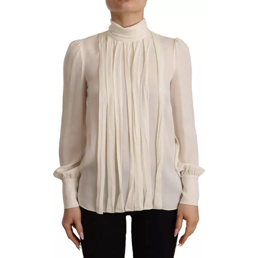 Dolce & Gabbana Off White Silk Long Sleeve Turtle Neck Top 1728,67345645728,Clothing,Dolce & Gabbana,IT38 | XS,Material: 94% Silk 6% Elastane,Off White,Preowned / Defect,Tops & T-Shirts - Women - Clothing,Women,Women - Clothing Dolce & Gabbana TSH7048-38