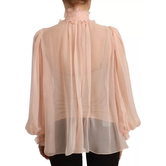 Dolce & Gabbana Light Pink Silk Long Sleeve Ascot Collar Top 1728,67345645728,Clothing,Dolce & Gabbana,IT36 | XS,Material: 100% Silk,Pink,Preowned / Defect,Tops & T-Shirts - Women - Clothing,Women,Women - Clothing Dolce & Gabbana TSH7051-36
