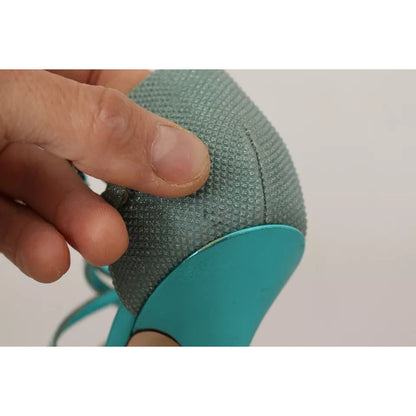 Dolce & Gabbana Blue Glittered Strappy Heels Sandals Shoes