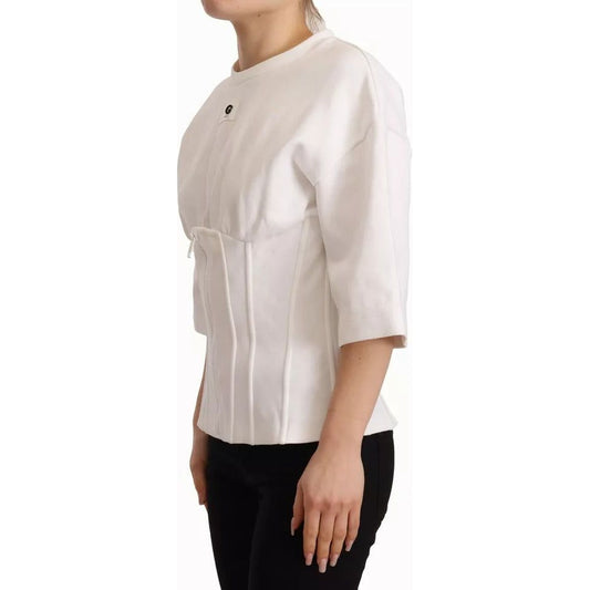 Dolce & Gabbana White Cotton Blend 3/4 Sleeves Blouse Top 1728,67345645728,Clothing,Dolce & Gabbana,IT38 | XS,Material: 71% Cotton 29% Polyester,Preowned / Defect,Tops & T-Shirts - Women - Clothing,White,Women,Women - Clothing Dolce & Gabbana TSH7456-38