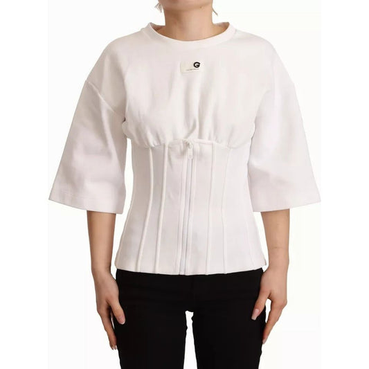 Dolce & Gabbana White Cotton Blend 3/4 Sleeves Blouse Top 1728,67345645728,Clothing,Dolce & Gabbana,IT38 | XS,Material: 71% Cotton 29% Polyester,Preowned / Defect,Tops & T-Shirts - Women - Clothing,White,Women,Women - Clothing Dolce & Gabbana TSH7456-38