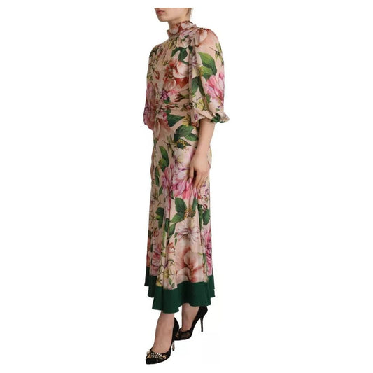 Dolce & Gabbana Pink A-line Sheath Floral Pussy Bow Long Dress 1728,67345645728,Clothing,Dolce & Gabbana,Dresses - Women - Clothing,IT36 | XS,Material: 82% Silk 8% Elastane 5% Rayon 5% Acetate,Pink,Preowned / Defect,Women,Women - Clothing Dolce & Gabbana