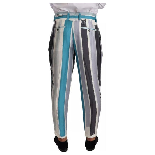 Dolce & Gabbana Multicolor Striped Silk Tapered Pants 1728,67345645728,Clothing,Dolce & Gabbana,IT48 | L,Jeans & Pants - Men - Clothing,Material: 100% Silk,Men,Men - Clothing,Multicolor,Preowned / Defect Dolce & Gabbana PAN72707-48
