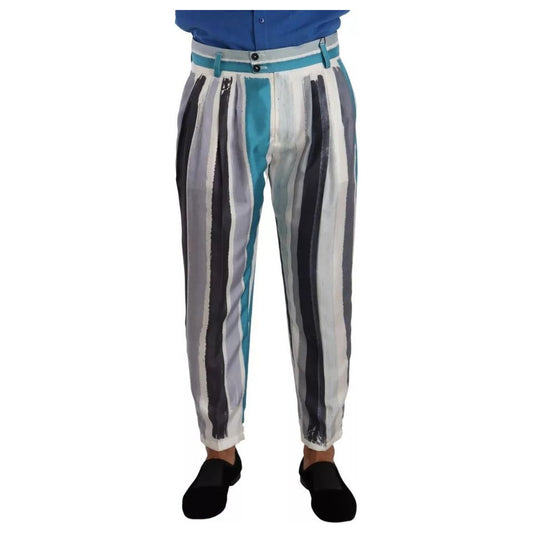 Dolce & Gabbana Multicolor Striped Silk Tapered Pants 1728,67345645728,Clothing,Dolce & Gabbana,IT48 | L,Jeans & Pants - Men - Clothing,Material: 100% Silk,Men,Men - Clothing,Multicolor,Preowned / Defect Dolce & Gabbana PAN72707-48