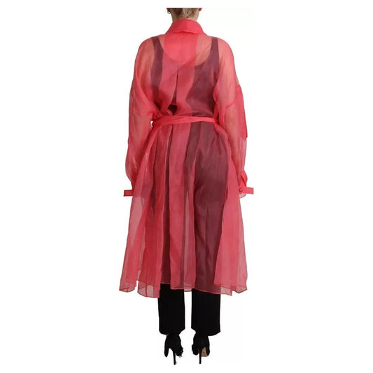 Dolce & Gabbana Pink Silk Organza Belted Coat Jacket 1728,67345645728,Clothing,Dolce & Gabbana,IT48|XXL,Jackets & Coats - Women - Clothing,Material: 100% Silk,Pink,Preowned / Defect,Women,Women - Clothing Dolce & Gabbana JKT3290-48