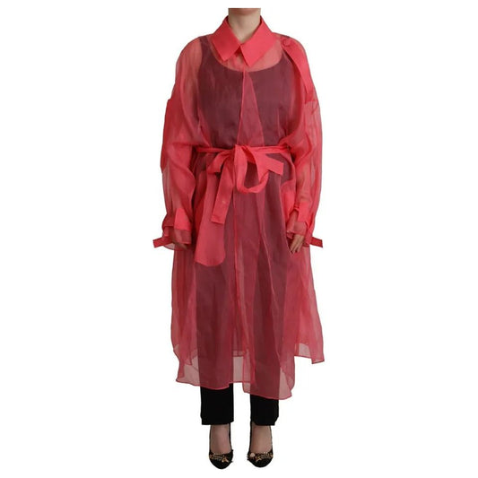 Dolce & Gabbana Pink Silk Organza Belted Coat Jacket 1728,67345645728,Clothing,Dolce & Gabbana,IT48|XXL,Jackets & Coats - Women - Clothing,Material: 100% Silk,Pink,Preowned / Defect,Women,Women - Clothing Dolce & Gabbana JKT3290-48