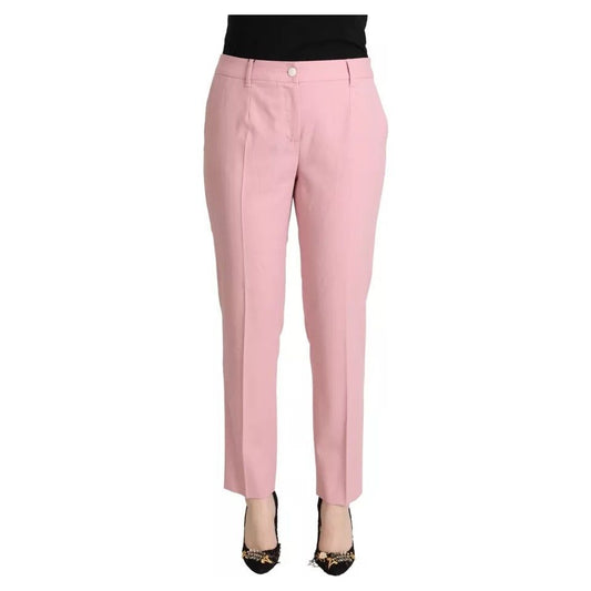 Dolce & Gabbana Pink Wool Mid Waist Tapered Pants 1728,67345645728,Clothing,Dolce & Gabbana,IT44 | L,Jeans & Pants - Women - Clothing,Material: 99% Virgin Wool 1% Elastane,Men,Pink,Preowned / Defect,Women - Clothing Dolce & Gabbana PAN72810-44