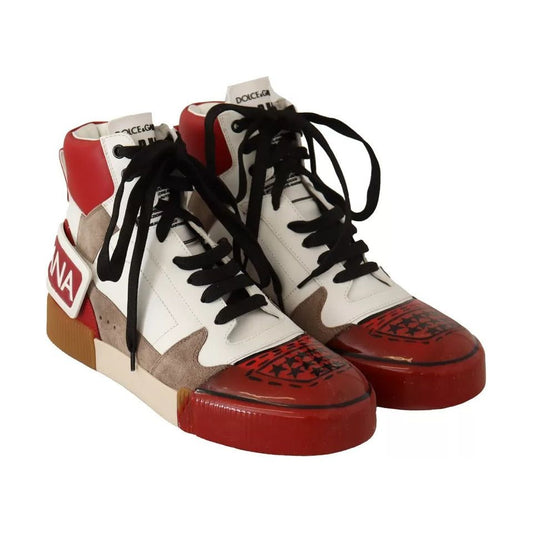 Dolce & Gabbana Red White Beige Leather High Tops Sneakers Shoes 1728,67345645728,Dolce & Gabbana,EU40/US7,Material: 100% Leather,Men,Men - Shoes,Multicolor,Preowned / Defect,Shoes,Sneakers - Men - Shoes Dolce & Gabbana MV4619-40