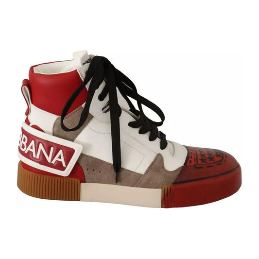 Dolce & Gabbana Red White Beige Leather High Tops Sneakers Shoes 1728,67345645728,Dolce & Gabbana,EU40/US7,Material: 100% Leather,Men,Men - Shoes,Multicolor,Preowned / Defect,Shoes,Sneakers - Men - Shoes Dolce & Gabbana MV4619-40