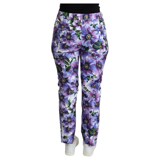 Dolce & Gabbana Purple Floral Print Tapered Cotton Pants 1728,67345645728,Clothing,Dolce & Gabbana,IT42|M,Jeans & Pants - Women - Clothing,Material: 86% Cotton 14% Silk,Preowned / Defect,Purple,Women,Women - Clothing Dolce & Gabbana PAN71555-42