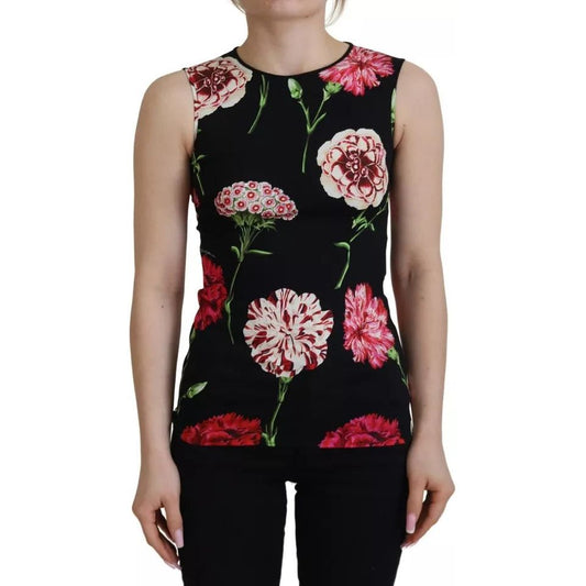 Dolce & Gabbana Black Floral Sleeveless Tank Top Silk Blouse 1728,67345645728,Black,Clothing,Dolce & Gabbana,IT36|XXS,Material: 92% Silk 8% Elastane,Preowned / Defect,Tops & T-Shirts - Women - Clothing,Women,Women - Clothing Dolce & Gabbana TSH82985-36