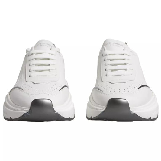 Dolce & Gabbana White Silver DAYMASTER Leather Sneakers Men Shoes 1728,67345645728,Dolce & Gabbana,EU42/US9,Material: 83% Calf Leather 10% PU 7% Polyester,Men,Men - Shoes,Preowned / Defect,Shoes,Sneakers - Men - Shoes,White Dolce & Gabbana MV1434-42