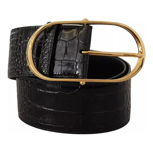 Dolce & Gabbana Black Wide Embossed Leather Gold Metal Buckle Belt 1728,67345645728,80 cm / 32 Inches,Accessories,Belts - Women - Accessories,Black,Dolce & Gabbana,Material: Leather,New with tags,Women,Women - Accessories Dolce & Gabbana WMB31-80