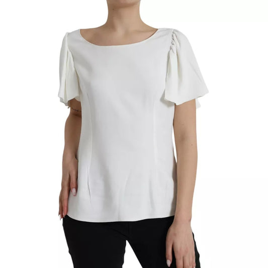 Dolce & Gabbana White Viscose Round Neck Short Sleeves Top 1728,67345645728,Clothing,Dolce & Gabbana,IT48 | XL,Material: 51% Viscose 46% Acetate 3% Elastane,Preowned / Defect,Tops & T-Shirts - Women - Clothing,White,Women,Women - Clothing Dolce & Gabbana