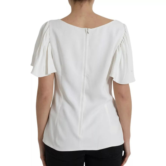 Dolce & Gabbana White Viscose Round Neck Short Sleeves Top 1728,67345645728,Clothing,Dolce & Gabbana,IT48 | XL,Material: 51% Viscose 46% Acetate 3% Elastane,Preowned / Defect,Tops & T-Shirts - Women - Clothing,White,Women,Women - Clothing Dolce & Gabbana