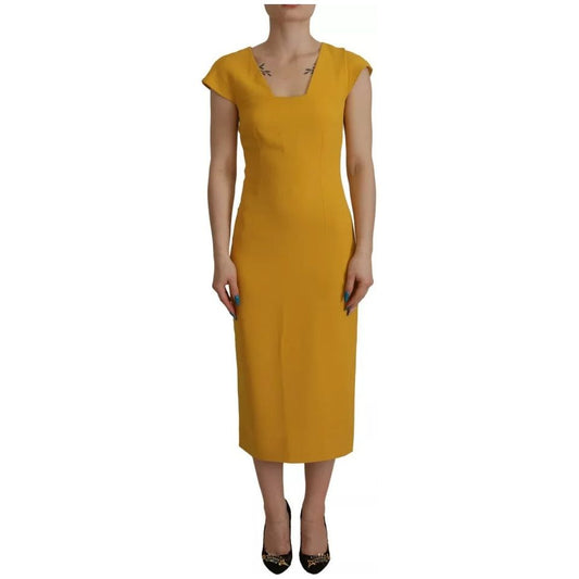 Dolce & Gabbana Yellow Viscose Sleeveless Sheath Midi Dress 1728,67345645728,Clothing,Dolce & Gabbana,Dresses - Women - Clothing,IT38 | XS,Material: 51% Viscose 46% Acetate 3% Elastane,Preowned / Defect,Women,Women - Clothing,Yellow Dolce & Gabbana DR2871