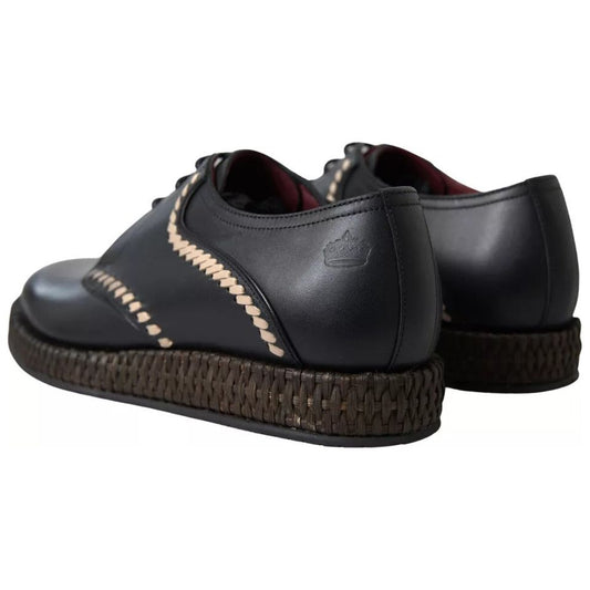 Dolce & Gabbana Black Leather Beige Derby Dress Shoes 1728,67345645728,Black,Dolce & Gabbana,EU40/US7,Formal - Men - Shoes,Material: 100% Leather,Men,Men - Shoes,Preowned / Defect,Shoes Dolce & Gabbana MV5133-40