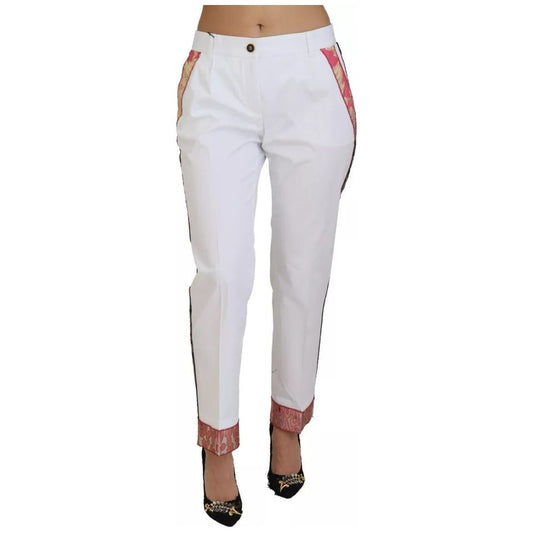 Dolce & Gabbana White Jacquard Cotton Blend Mid Waist Pants 1728,67345645728,Clothing,Dolce & Gabbana,IT42|M,Jeans & Pants - Women - Clothing,Material: 65% Cotton 15% Polyester 10% Acetate 3% Silk 3% Nylon 2% Elastane 2% Metallized Fiber,Preowned / Defect