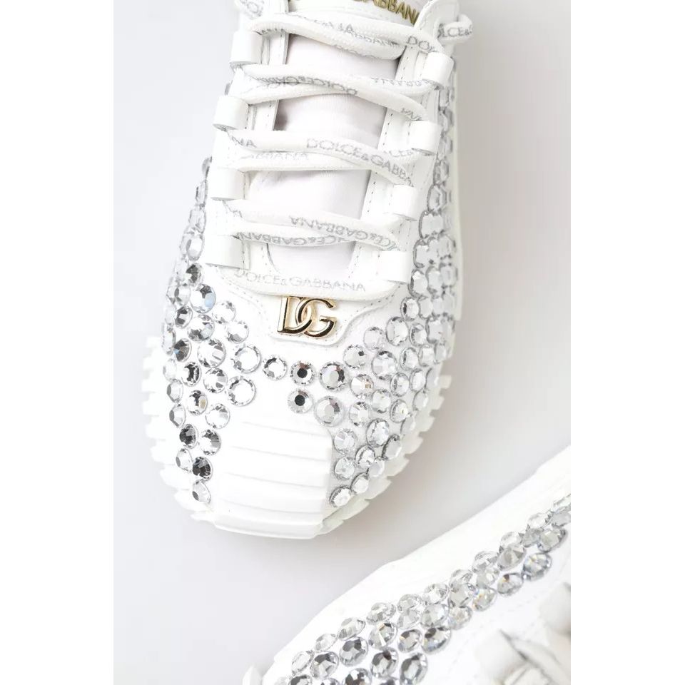 Dolce & Gabbana White NS1 Canvas Leather Embellished Sneakers Shoes