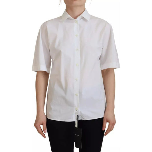Dolce & Gabbana White Cotton Button Front Short Sleeve Shirt 1728,67345645728,Clothing,Dolce & Gabbana,IT36|XXS,Material: 100% Cotton,Preowned / Defect,Tops & T-Shirts - Women - Clothing,White,Women,Women - Clothing Dolce & Gabbana TSH82998-36