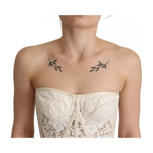 Dolce & Gabbana White Strapless Floral Lace Cropped Bustier Top 1728,67345645728,Clothing,Dolce & Gabbana,IT36 | XS,Material: 43% Cotton 34% Viscose 13% Nylon 10% Silk,Preowned / Defect,Tops & T-Shirts - Women - Clothing,White,Women,Women - Clothing Dolce