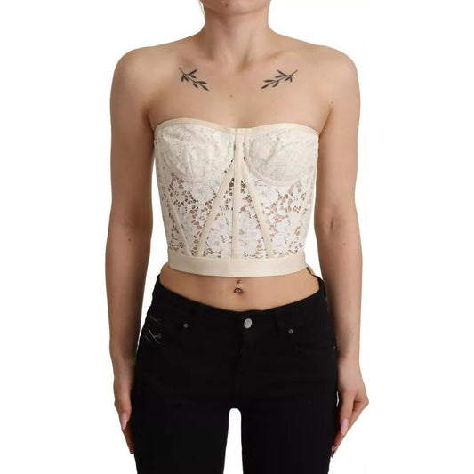 Dolce & Gabbana White Strapless Floral Lace Cropped Bustier Top 1728,67345645728,Clothing,Dolce & Gabbana,IT36 | XS,Material: 43% Cotton 34% Viscose 13% Nylon 10% Silk,Preowned / Defect,Tops & T-Shirts - Women - Clothing,White,Women,Women - Clothing Dolce