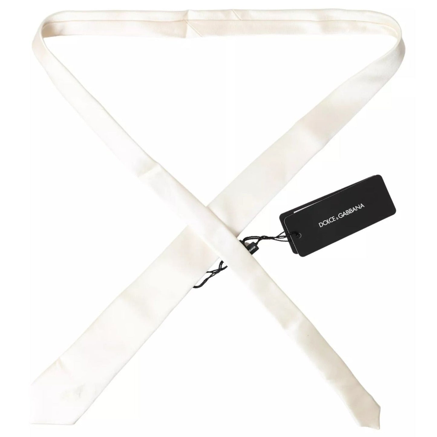 Dolce & Gabbana Off White Satin Silk Classic Men Necktie KRA3250