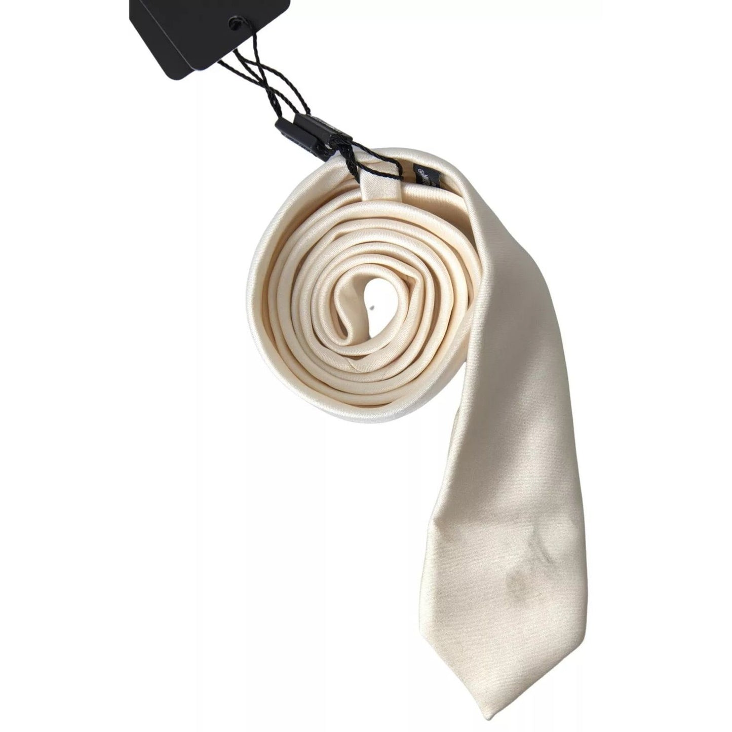 Dolce & Gabbana Off White Satin Silk Classic Men Necktie KRA3250