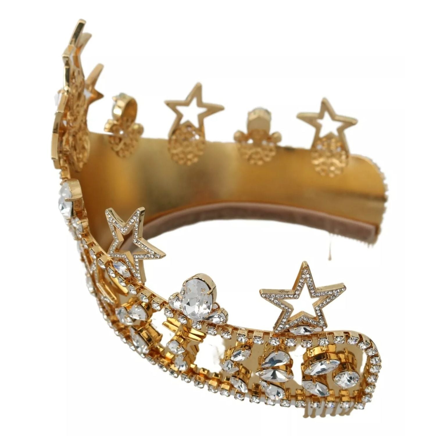 Dolce & Gabbana Gold Crystal Star STRASS Crown Logo Tiara Diadem