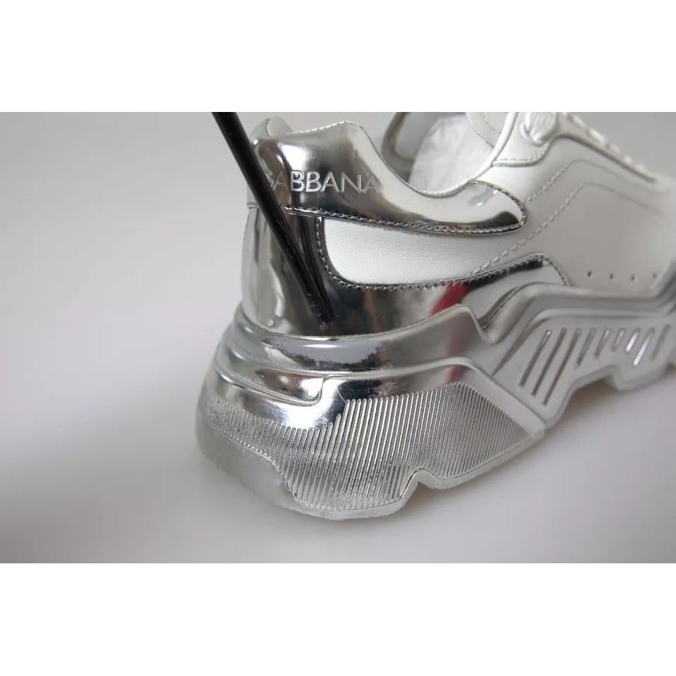 Dolce & Gabbana White Silver Daymaster Leather Sneakers Shoes