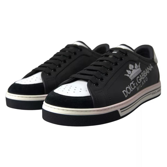 Dolce & Gabbana Black Leather Crown Milano Sneakers Shoes 1728,67345645728,Black and White,Dolce & Gabbana,EU39.5/US6.5,Material: 100% Calf Leather,Men,Men - Shoes,Preowned / Defect,Shoes,Sneakers - Men - Shoes Dolce & Gabbana MV5419-39.5