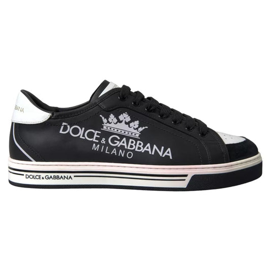 Dolce & Gabbana Black Leather Crown Milano Sneakers Shoes 1728,67345645728,Black and White,Dolce & Gabbana,EU39.5/US6.5,Material: 100% Calf Leather,Men,Men - Shoes,Preowned / Defect,Shoes,Sneakers - Men - Shoes Dolce & Gabbana MV5419-39.5
