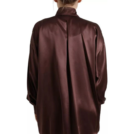 Dolce & Gabbana Brown Silk Collared Long Sleeves Top Blouse 1728,67345645728,Brown,Clothing,Dolce & Gabbana,IT36 | XS,Preowned / Defect,Shirts - Women - Clothing,Women,Women - Clothing Dolce & Gabbana TSH84241-36