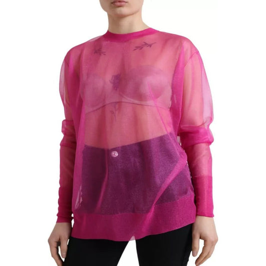 Dolce & Gabbana Pink Sheer Long Sleeves Crewneck Top Blouse 1728,67345645728,Clothing,Dolce & Gabbana,IT38 | XS,Pink,Preowned / Defect,Tops & T-Shirts - Women - Clothing,Women,Women - Clothing Dolce & Gabbana TSH84249-38