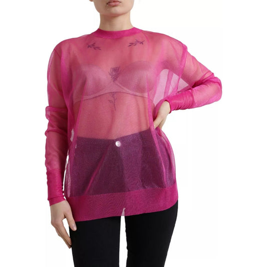 Dolce & Gabbana Pink Sheer Long Sleeves Crewneck Top Blouse 1728,67345645728,Clothing,Dolce & Gabbana,IT38 | XS,Pink,Preowned / Defect,Tops & T-Shirts - Women - Clothing,Women,Women - Clothing Dolce & Gabbana TSH84249-38