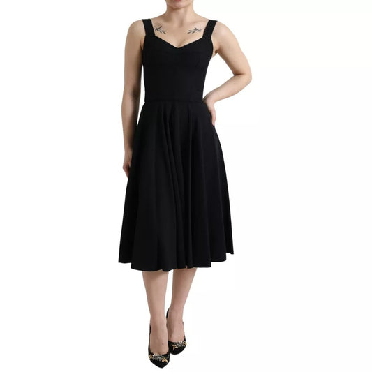 Dolce & Gabbana Black Sleeveless A-line Pleated Midi Dress 1728,67345645728,Black,Clothing,Dolce & Gabbana,Dresses - Women - Clothing,IT36 | XS,Preowned / Defect,Women,Women - Clothing Dolce & Gabbana DR281009-36