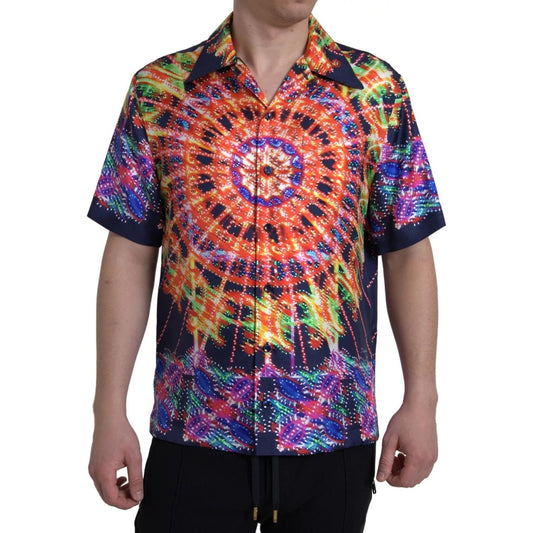 Dolce & Gabbana Multicolor Luminarie Print Men Silk Shirt 1728,67345645728,Clothing,Dolce & Gabbana,IT38 | XS,Men - Clothing,Multicolor,Preowned / Defect,Shirts - Men - Clothing Dolce & Gabbana TSH94189-38
