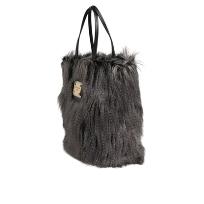 Dolce & Gabbana Black Oversize Faux Fur Shopping Tote Bag