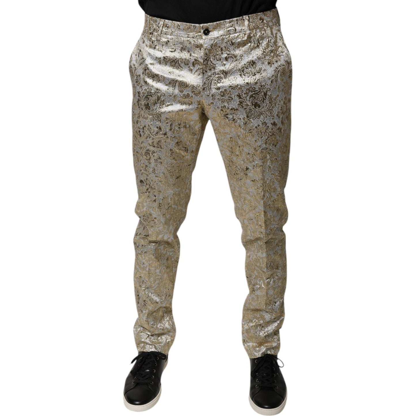Dolce & Gabbana Gold Floral Jacquard Men Dress Pants PAN74949-48