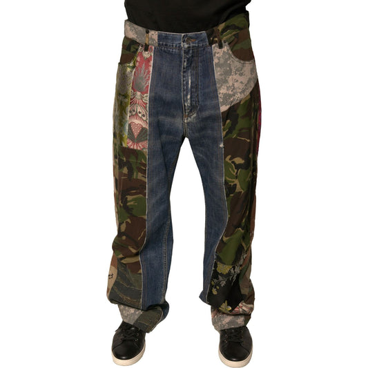 Dolce & Gabbana Blue Patchwork Cotton Straight Denim Jeans