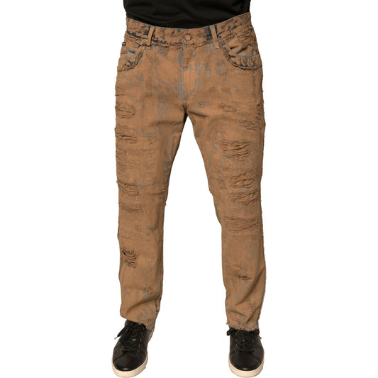 Dolce & Gabbana Brown Tattered Cotton Skinny Denim Jeans