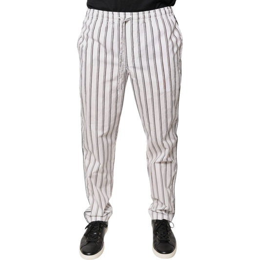 Dolce & Gabbana White Stripes Cotton Skinny Dress Pants
