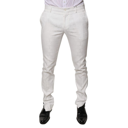 Dolce & Gabbana White Cotton Tapered Formal Dress Pants