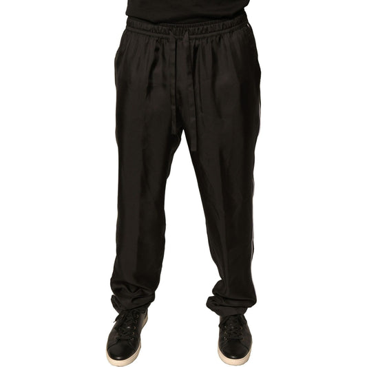 Dolce & Gabbana Black DG Logo Silk Jogger Sweatpants Pants