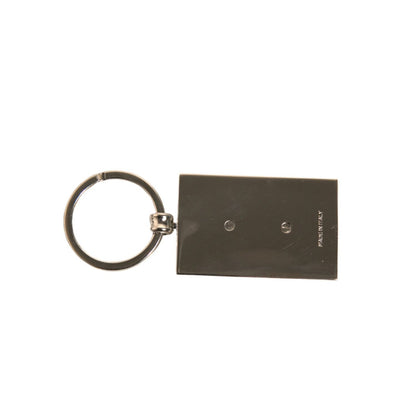 Dolce & Gabbana Black Leather Logo Metal Ring Keychain Keyring